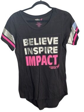 SUSAN G KOMAN Believe Inspire Impact  Graphic Tee -Black, Silver, Pink